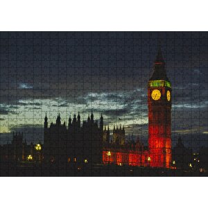 Akşam Karanlığında Big Ben Saat Kulesi Puzzle Yapboz Mdf Ahşap 500 Parça