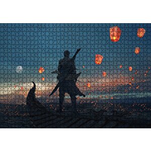 Kayıktaki Savaşçı Ve Uçan Fenerler Puzzle Yapboz Mdf Ahşap 1000 Parça