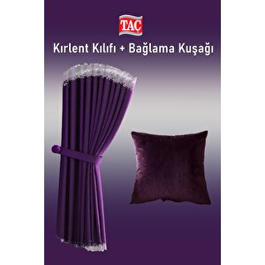 Fon Perde 1x3 Sık Pile Narden Soft Mürdüm 2 Adet Kırlent Kılıfı + 2 Adet Bağlama Kuşağı Hediye