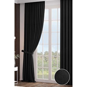 Fon Perde 1x3 Sık Pile Narden Soft Siyah2 Adet Kırlent Kılıfı + 2 Adet Bağlama Kuşağı Hediye 105x270 cm