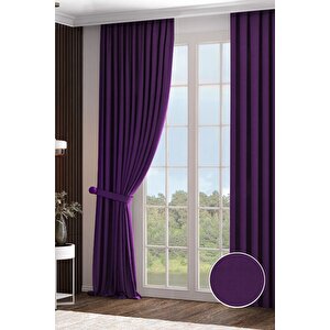 Fon Perde 1x3 Sık Pile Narden Soft Mürdüm 2 Adet Kırlent Kılıfı + 2 Adet Bağlama Kuşağı Hediye 125x250 cm