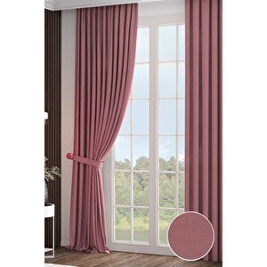 Fon Perde 1x3 Sık Pile Narden Soft Gül Kurusu 2 Adet Kırlent Kılıfı + 2 Adet Bağlama Kuşağı Hediye 80x270 cm