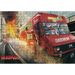 Marvel Deadpool Ve Kırmızı Minibüs Puzzle Yapboz Mdf Ahşap 500 Parça