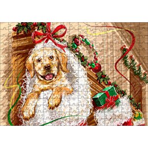 Şömineye Asılı Yılbaşı Hediyeleri Ve Yavru Köpek Puzzle Yapboz Mdf Ahşap 255 Parça