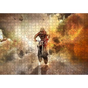 Motokros, Helikopterler Ve Kızıl Dumanlar Puzzle Yapboz Mdf Ahşap 500 Parça