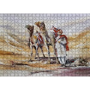 Çölde İki Deve Ve Rehber Puzzle Yapboz Mdf Ahşap 500 Parça