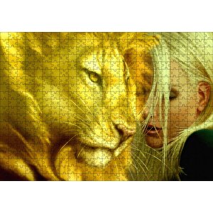 Sarı Saçlı Kız Ve Aslan Puzzle Yapboz Mdf Ahşap 500 Parça