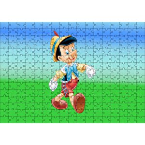 Pinokyo Yeşil Ve Mavi Arka Plan Puzzle Yapboz Mdf Ahşap 255 Parça