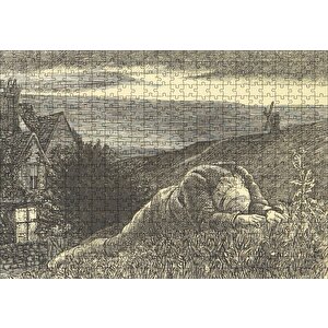 Şato Tepeler Yeldeğirmeni Ve Uzanan Adam Puzzle Yapboz Mdf Ahşap 500 Parça
