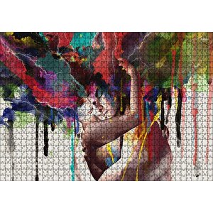 Romantik Çift Suluboya Efektli Puzzle Yapboz Mdf Ahşap 1000 Parça