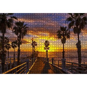 Kaliforniya San Diego Okyanusta Günbatımı Ve Bulutlar Puzzle Yapboz Mdf Ahşap 1000 Parça