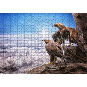 Kayalıklardan Yeryüzünü İzleyen Kartallar Ve Bulutlar Puzzle Yapboz Mdf Ahşap 500 Parça