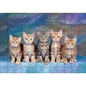 Dört Yavru Sarmanın Arasındaki Tekir Puzzle Yapboz Mdf Ahşap 120 Parça