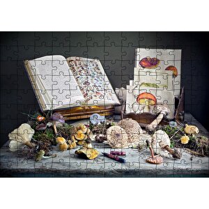 Çeşitli Mantarlar Ve Mantarlara Dair Kitaplar Puzzle Yapboz Mdf Ahşap 120 Parça