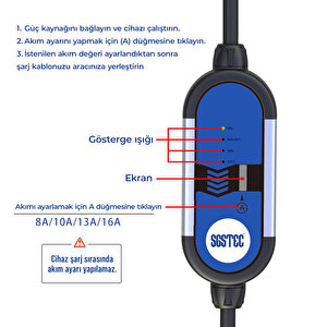 SGSTEC EV Type2 3,5kW 16A Taşınabilir Elektrikli Araç Şarj Cihazı