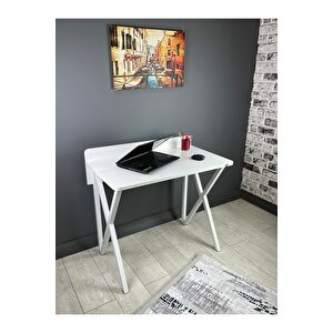 Hayal Beyaz Çalışma Masası Bilgisayar Ofis Masası Metal Beyaz Ayaklı 90 Cm Beyaz/Beyaz