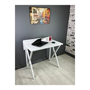 Hayal Beyaz Çalışma Masası Bilgisayar Ofis Masası Metal Beyaz Ayaklı 90 Cm Beyaz/Beyaz