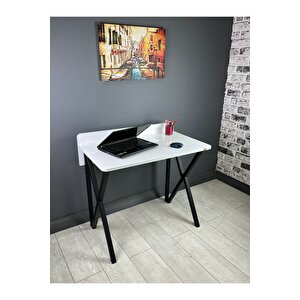 Hayal Beyaz Çalışma Masası Bilgisayar Ofis Masası Metal Siyah Ayaklı 90 Cm Beyaz