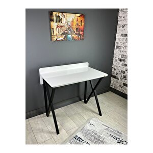 Hayal Beyaz Çalışma Masası Bilgisayar Ofis Masası Metal Siyah Ayaklı 90 Cm Beyaz