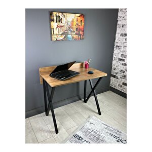 Hayal Ceviz Çalışma Masası Bilgisayar Ofis Masası Metal Siyah Ayaklı 90 Cm