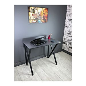 Hayal Antrasit Gri Çalışma Masası Bilgisayar Ofis Masası Metal Siyah Ayaklı 90 Cm Antrasit