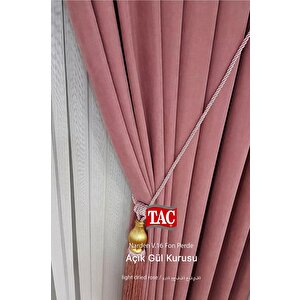 2'li Fon Perde 1x2 Seyrek Pile Narden Soft Gül Kurusu Kırlent Kılıfı + 2 Adet Bağlama Kuşağı Hediye 120x245 cm