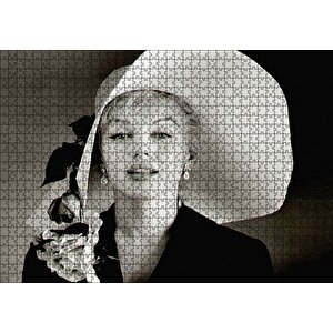 Marilyn Monroe Güllü Beyaz Şapkası Gülümsemesi Puzzle Yapboz Mdf Ahşap 1000 Parça