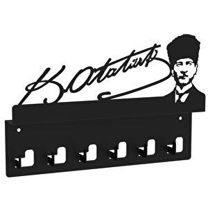 Atatürk Tasarımlı Duvar Askılı Anahtarlık Ve Mektup Rafı Model-1 - Siyah