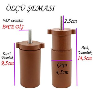 Açelya 6'lı Set 10 Cm Ceviz Mobilya Ünite Çekyat Koltuk Kanepe Ayağı 9.5 X 14.5 Cm Ayarlı M8 Destek Baza Ayak