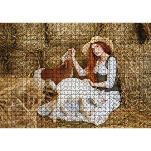 Cakapuzzle  Samanlıktaki Genç Kız Oğlaklar Görseli Puzzle Yapboz Mdf Ahşap