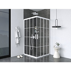 İskit Duşakabin 120 X 120 Karolaj Cam Kare Köşe Girişli Kabin Beyaz Profil 6mm 120x120 cm