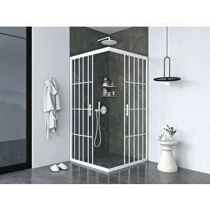 İskit Duşakabin 120 X 120 Karolaj Cam Kare Köşe Girişli Kabin Beyaz Profil 6mm 120x120 cm
