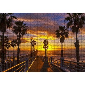 Kaliforniya San Diego Okyanusta Günbatımı Ve Bulutlar Puzzle Yapboz Mdf Ahşap 500 Parça