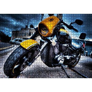 Harley Davidson Sarı Siyah Cruiser Motorsiklet Puzzle Yapboz Mdf Ahşap 1000 Parça
