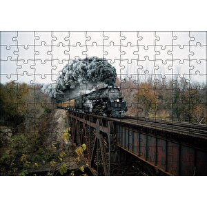 Eski Köprü Ve Buharlı Kara Tren Puzzle Yapboz Mdf Ahşap 120 Parça
