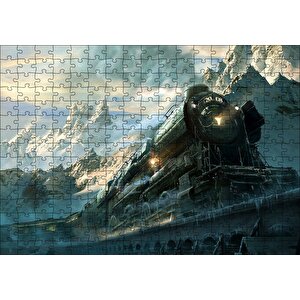 Karlı Dağlar Arasında Yol Alan Buharlı Tren Puzzle Yapboz Mdf Ahşap 255 Parça