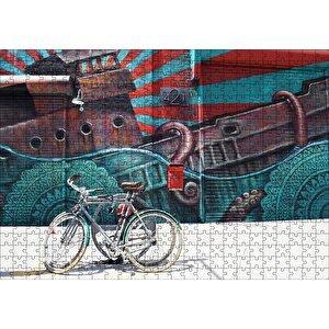 Duvar Boyama Ve Önünde Bisikletler Puzzle Yapboz Mdf Ahşap 500 Parça