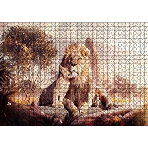 Doğada Aslan Ve Yavrusu Görseli Puzzle Yapboz Mdf Ahşap 1000 Parça