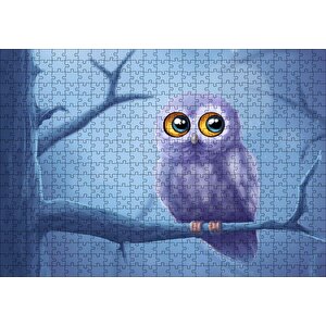Daldaki Sevimli Gri Baykuş Puzzle Yapboz Mdf Ahşap 500 Parça