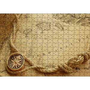 Eski Harita, Keten Halat Ve Pusula Puzzle Yapboz Mdf Ahşap 255 Parça