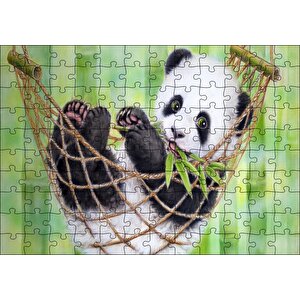 Hamakta Dinlenen Panda Dijital Çizim Puzzle Yapboz Mdf Ahşap 120 Parça