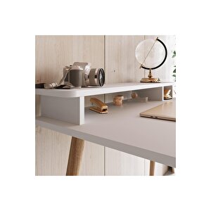 Mobilya Gezegeni Bellini Çalışma Masası - Beyaz/ Ahşap Ayak - 90 Cm