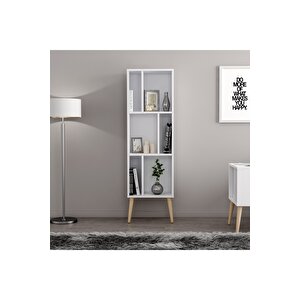 Northly Kitaplık - Beyaz/ Ahşap Ayaklı - 150 Cm