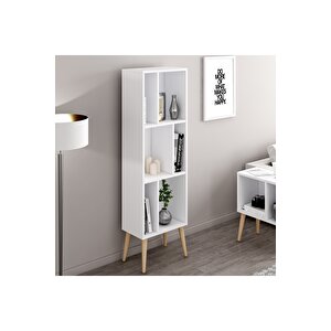 Northly Kitaplık - Beyaz/ Ahşap Ayaklı - 150 Cm
