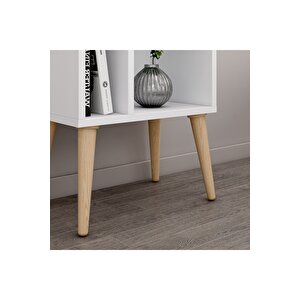 Northly Kitaplık - Beyaz/ Ahşap Ayaklı - 150 Cm