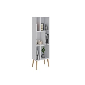 Northly Kitaplık - Beyaz/ Ahşap Ayaklı - 150 Cm