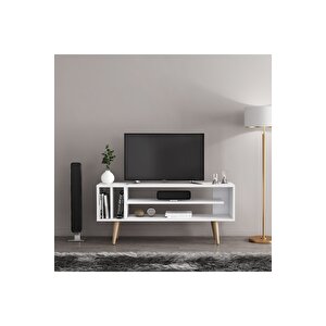 Mobilya Gezegeni Mis Tv Ünitesi - Beyaz / Ahşap Ayak - 120 Cm