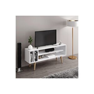 Mobilya Gezegeni Mis Tv Ünitesi - Beyaz / Ahşap Ayak - 120 Cm