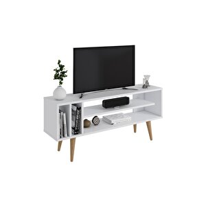 Mobilya Gezegeni Mis Tv Ünitesi - Beyaz / Ahşap Ayak - 120 Cm