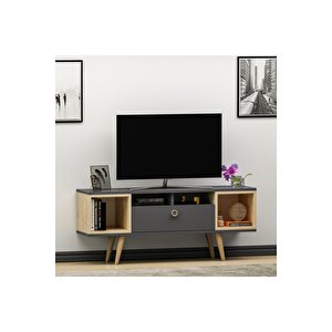 Eta Ahşap Ayaklı Tv Ünitesi 120cm Antrasit - Safir Meşe